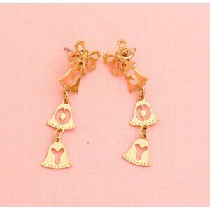 Vintage Gold Tone Christmas Bells Dangle Earrings | Avon H9